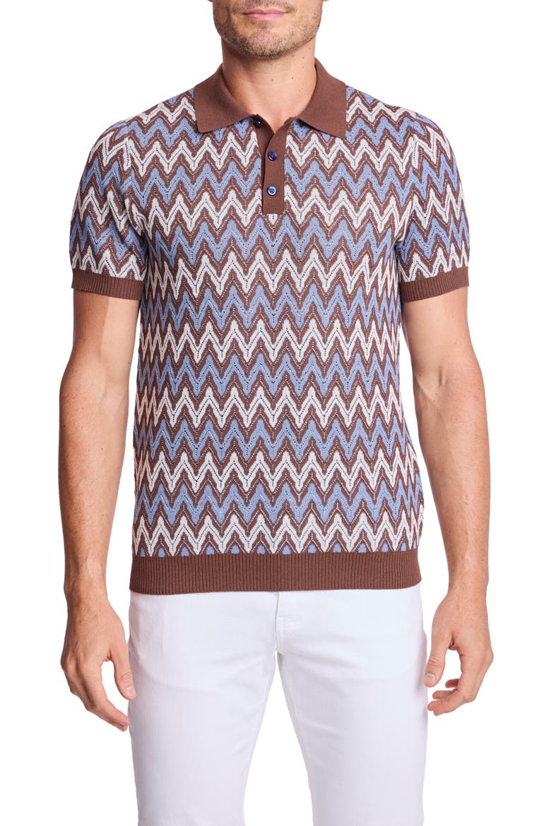 Trim Fit Zigzag Knit Polo, Main, color, BLUE TRUFFLE ZIG ZAG