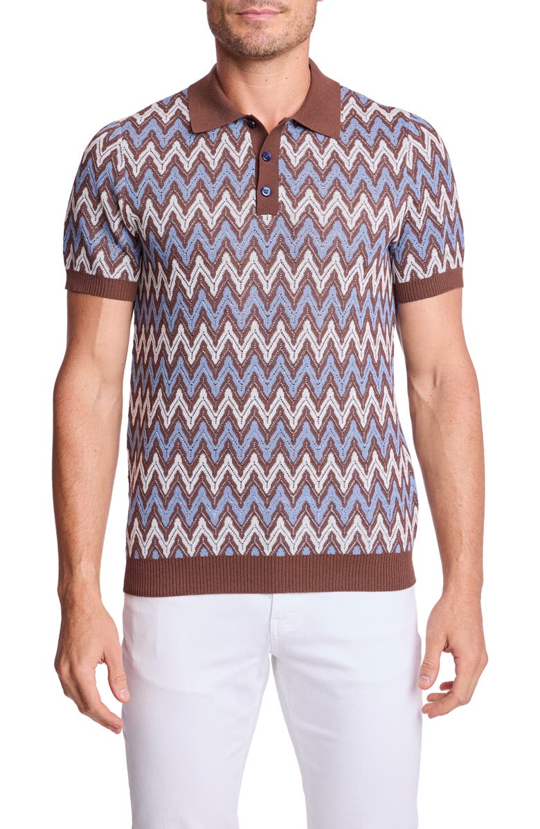 PAISLEY & GRAY Trim Fit Zigzag Knit Polo, Main, color, Blue Truffle Zig Zag
