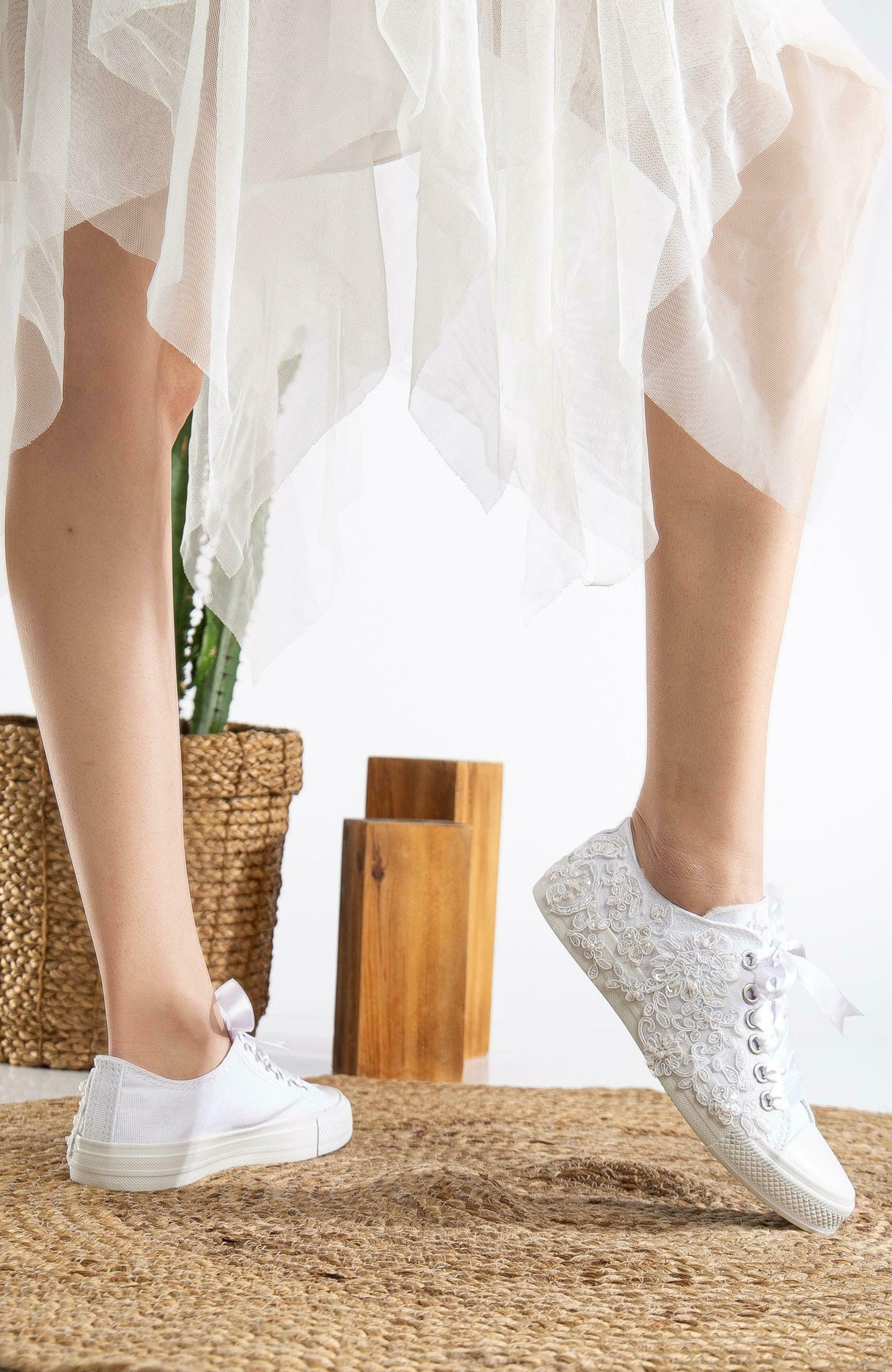 Forever 
Always Shoes Shelby Lace White Bridal Sneakers, Alternate, color, White