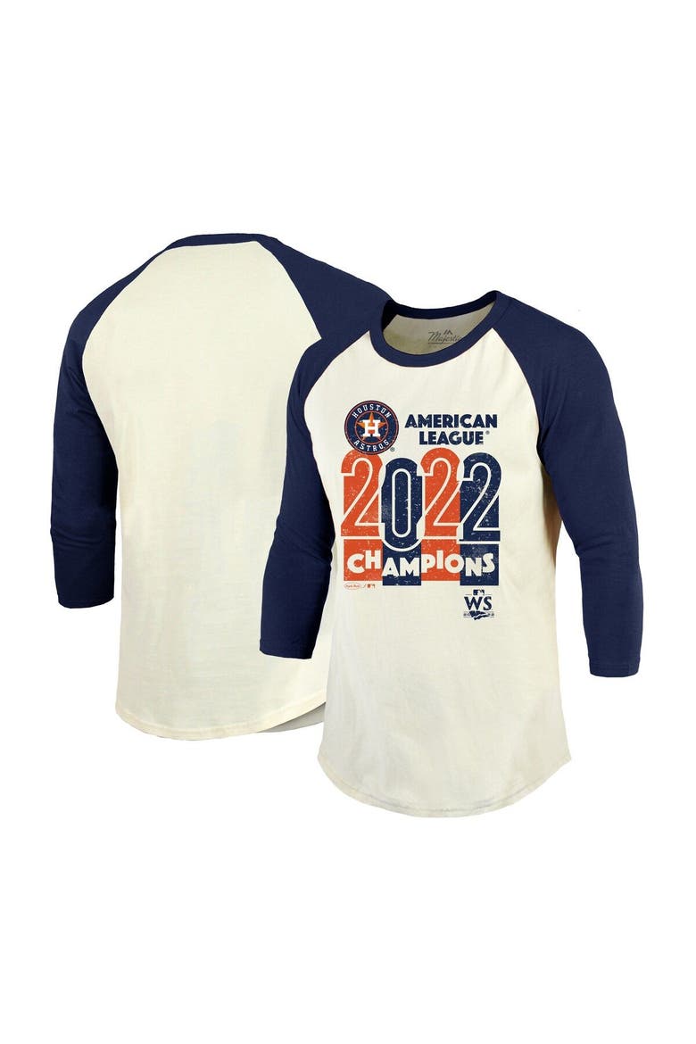 Men's Majestic Threads Cream/Navy Houston Astros 2022 American League Champions Yearbook Tri-Blend 3/4 Raglan Sleeve T-Shirt, Main, color, Cream