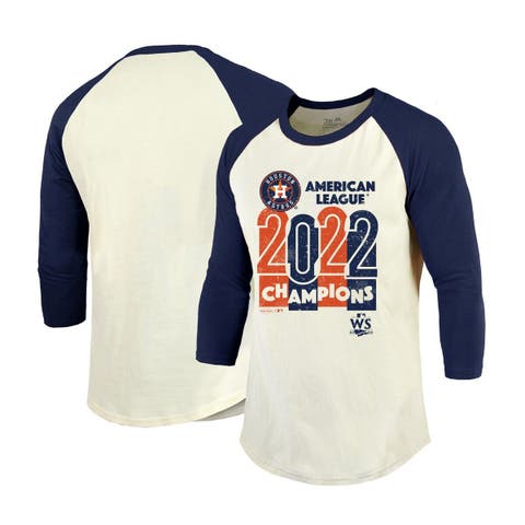 Men's Majestic Threads Cream/Navy Houston Astros 2022 American League Champions Yearbook Tri-Blend 3/4 Raglan Sleeve T-Shirt