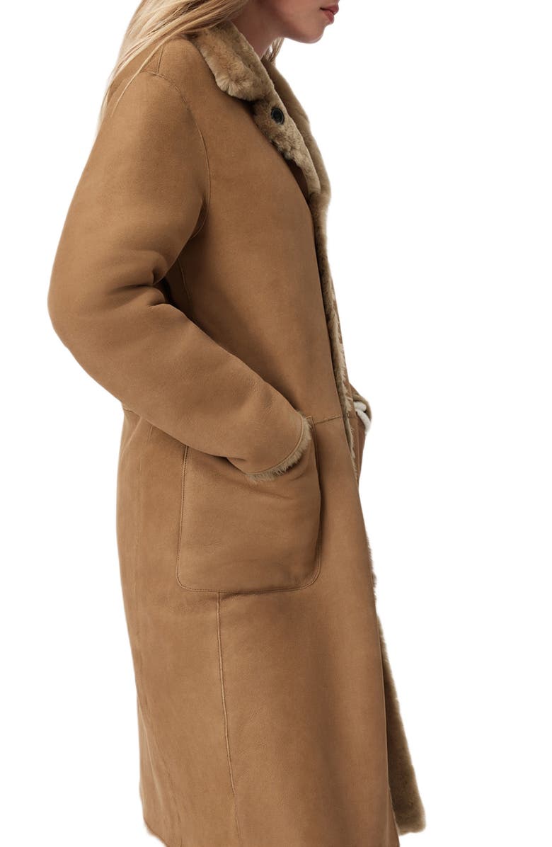 AllSaints Serra Reversible Genuine Shearling Coat, Alternate, color, Conker Brown