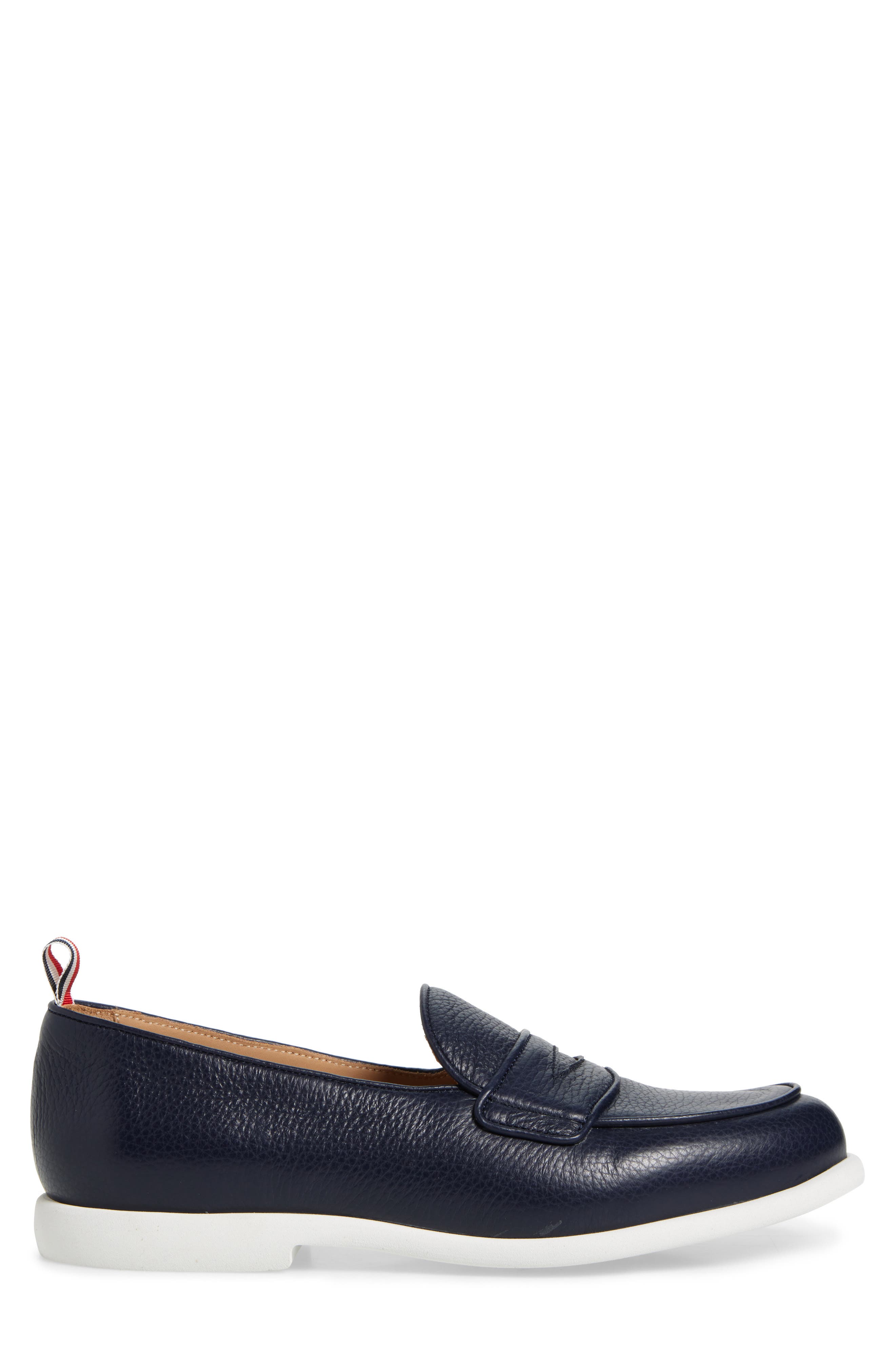 Thom Browne Varsity Square Toe Penny Loafer, Alternate, color, Navy