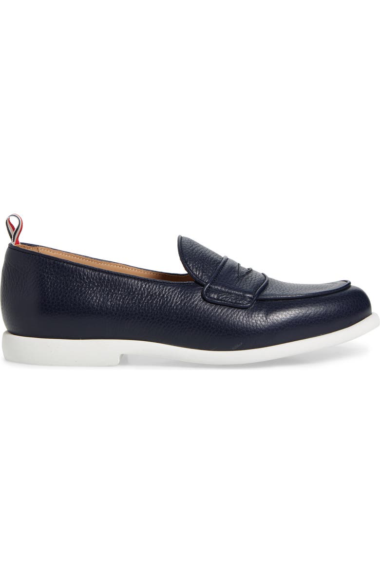 Thom Browne Varsity Square Toe Penny Loafer, Alternate, color, Navy