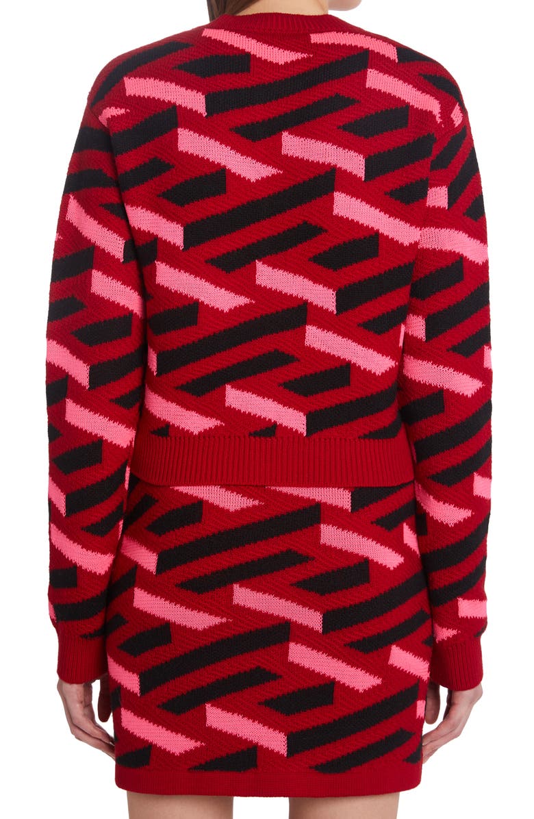 Versace La Greca Monogram Crop Wool Cardigan, Alternate, color, 