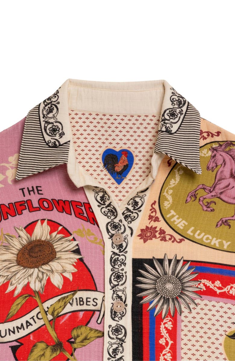 Agua Bendita Anastasia Matches Long Sleeve Cotton Cover-Up Shirt, Alternate, color, White Multi