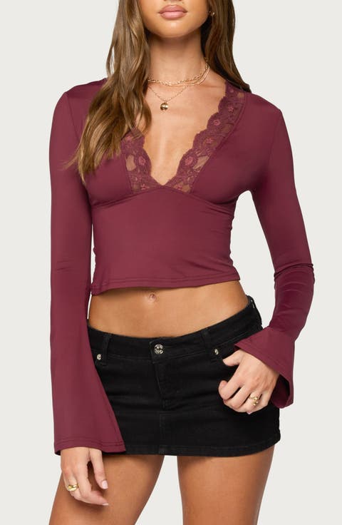 Tina Lace Trim Plunge Neck Top