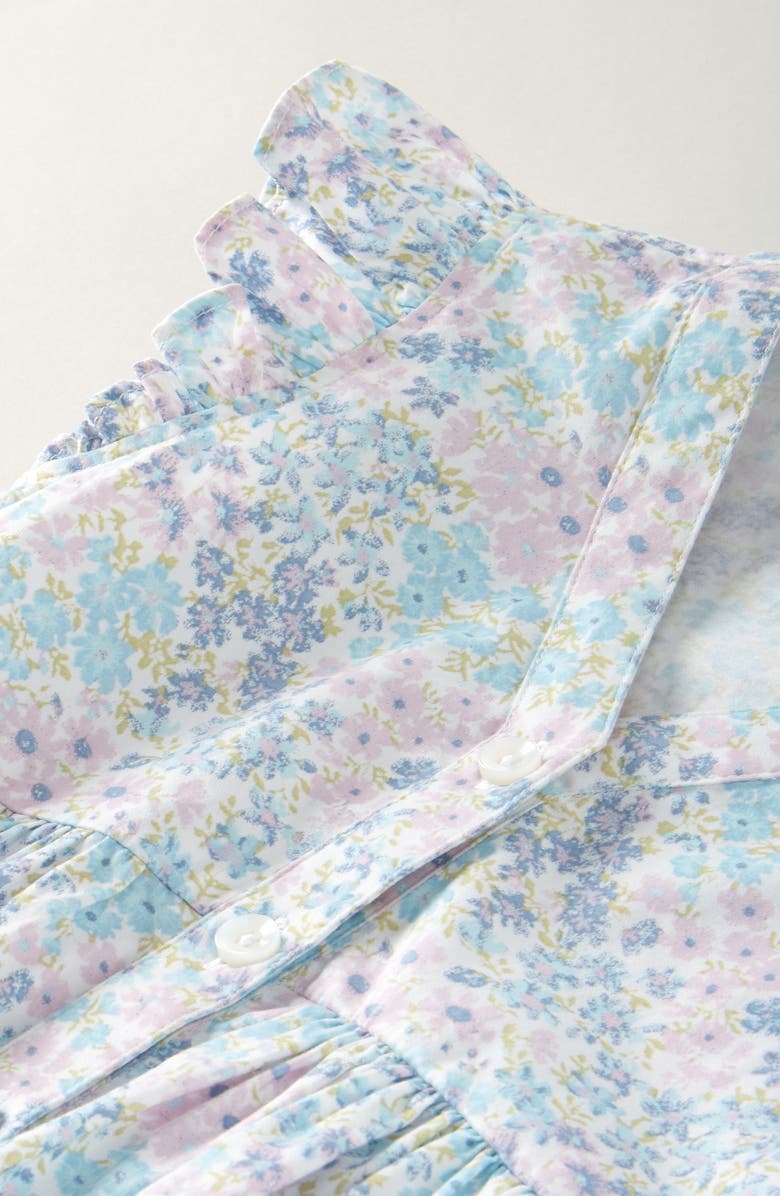 Nordstrom Kids' Flutter Sleeve Cotton Dress, Alternate, color, White- Blue Blooming Meadow