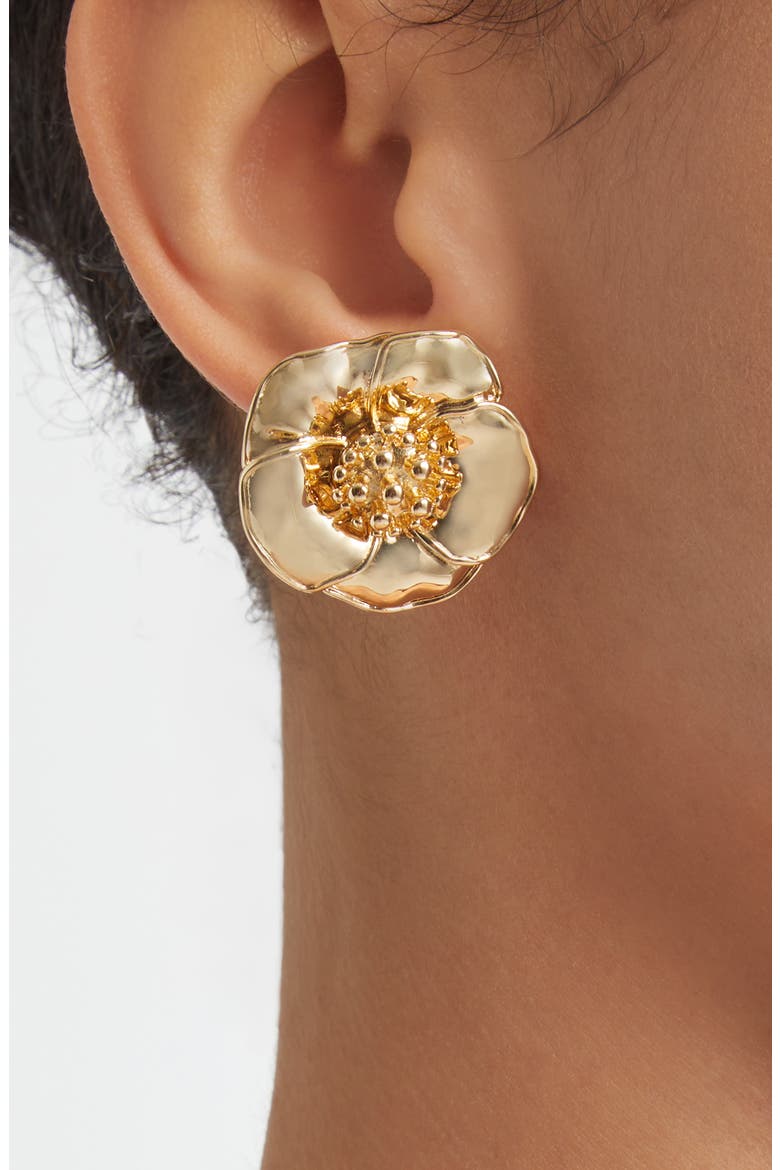 Flower Stud Earrings, Alternate, color, GOLD