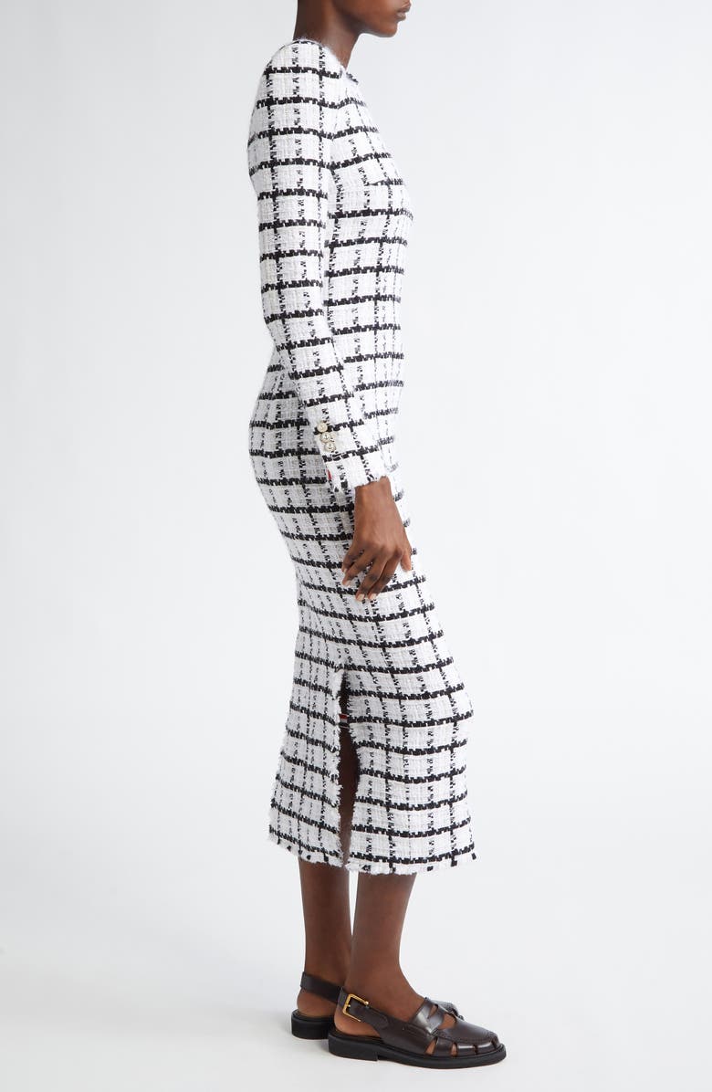 Thom Browne Windowpane Check Tweed Long Sleeve Sheath Dress, Alternate, color, White