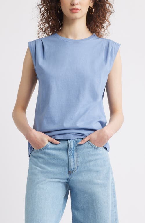 Shop Treasure & Bond Pleat Shoulder Cotton Tank In Blue Beyond