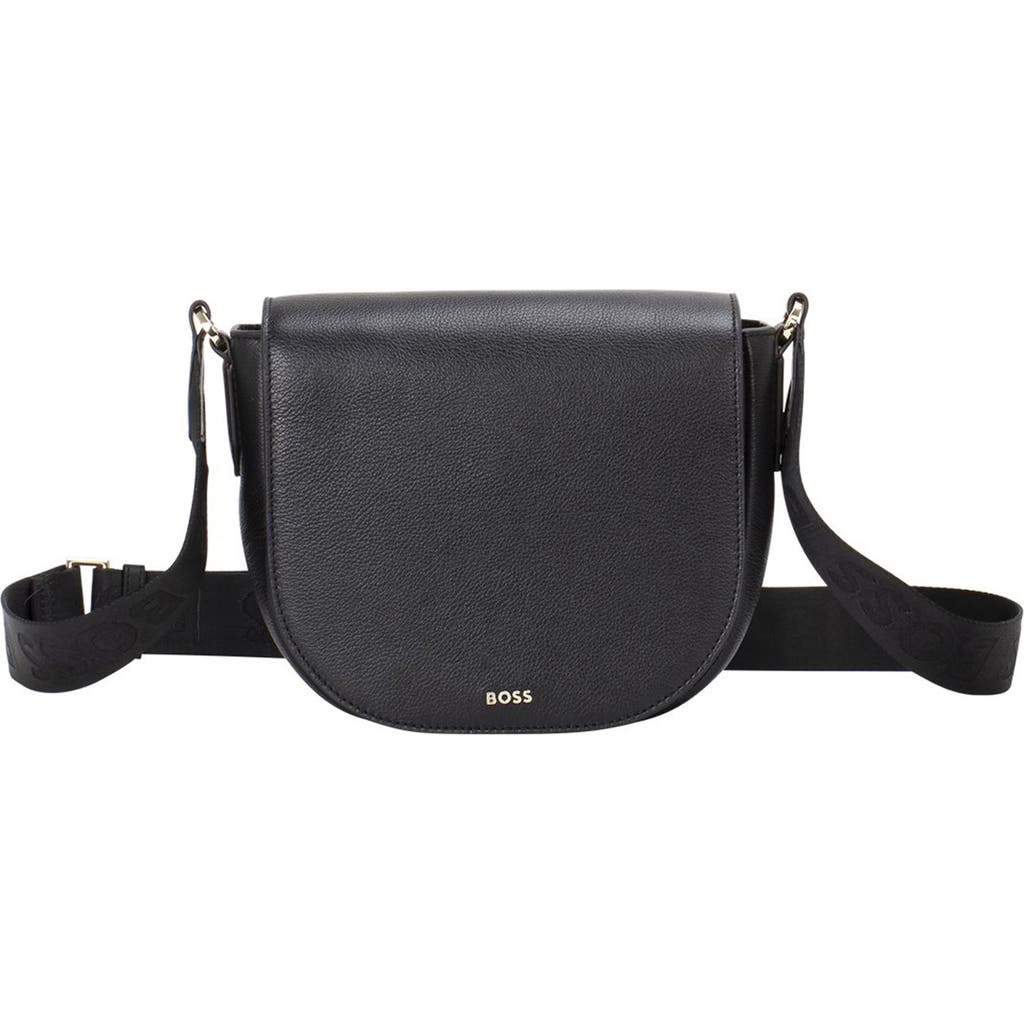 Hugo Boss Boss Alyce Flap Leather Crossbody Bag In Black