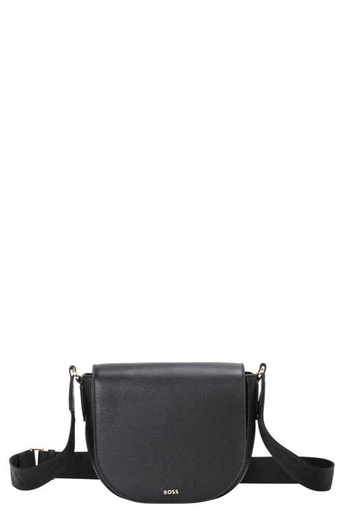 BOSS Alyce Flap Leather Crossbody Bag in Black at Nordstrom