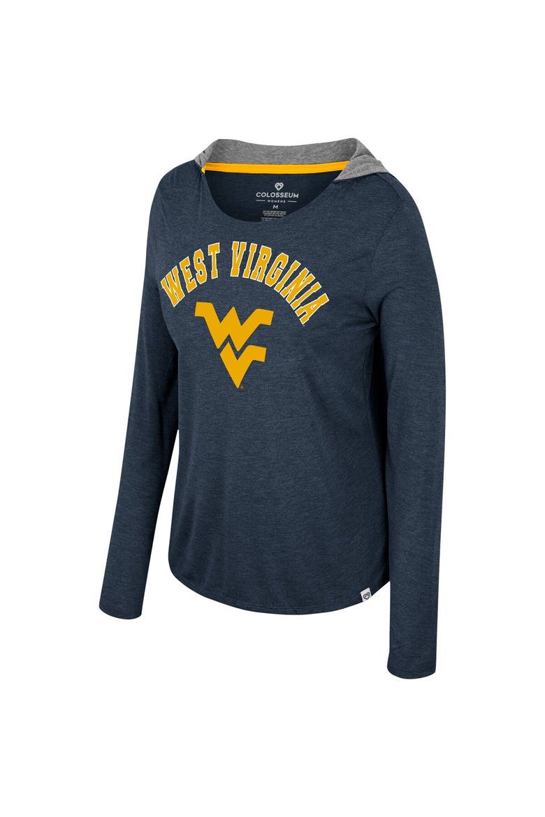 Women's Colosseum  Navy West Virginia Mountaineers Distressed Heather Long Sleeve Hoodie T-Shirt, Alternate, color, Navy