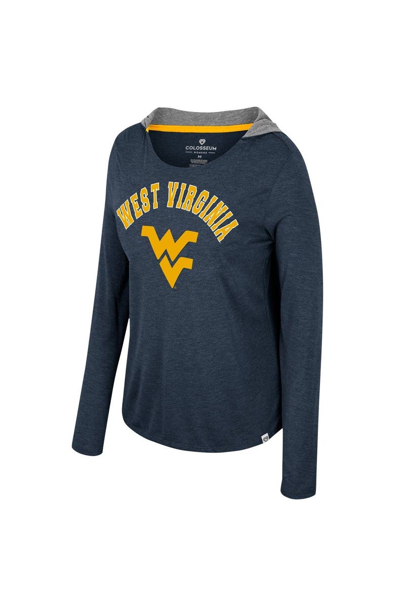 COLOSSEUM Women's Colosseum Navy West Virginia Mountaineers Distressed Heather Long Sleeve Hoodie T-Shirt, Alternate, color,