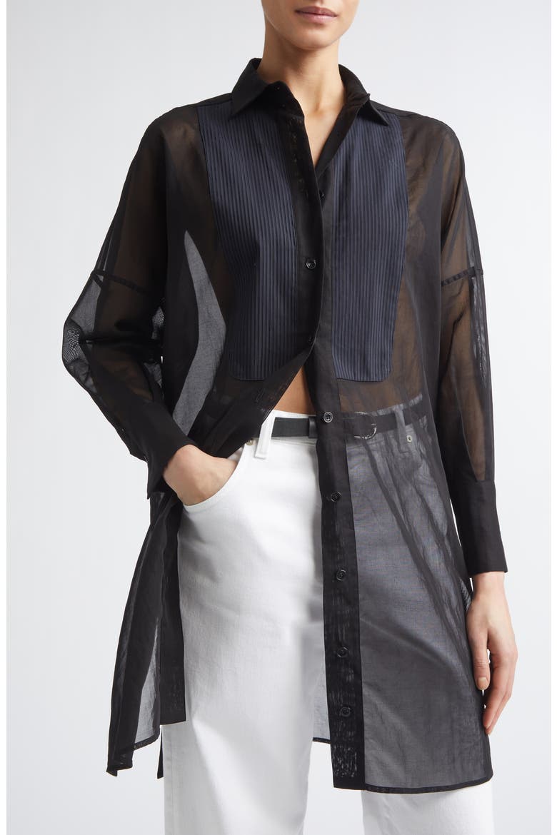 Long Tuxedo Shirt with Plastron, Alternate, color, 22 BLACK