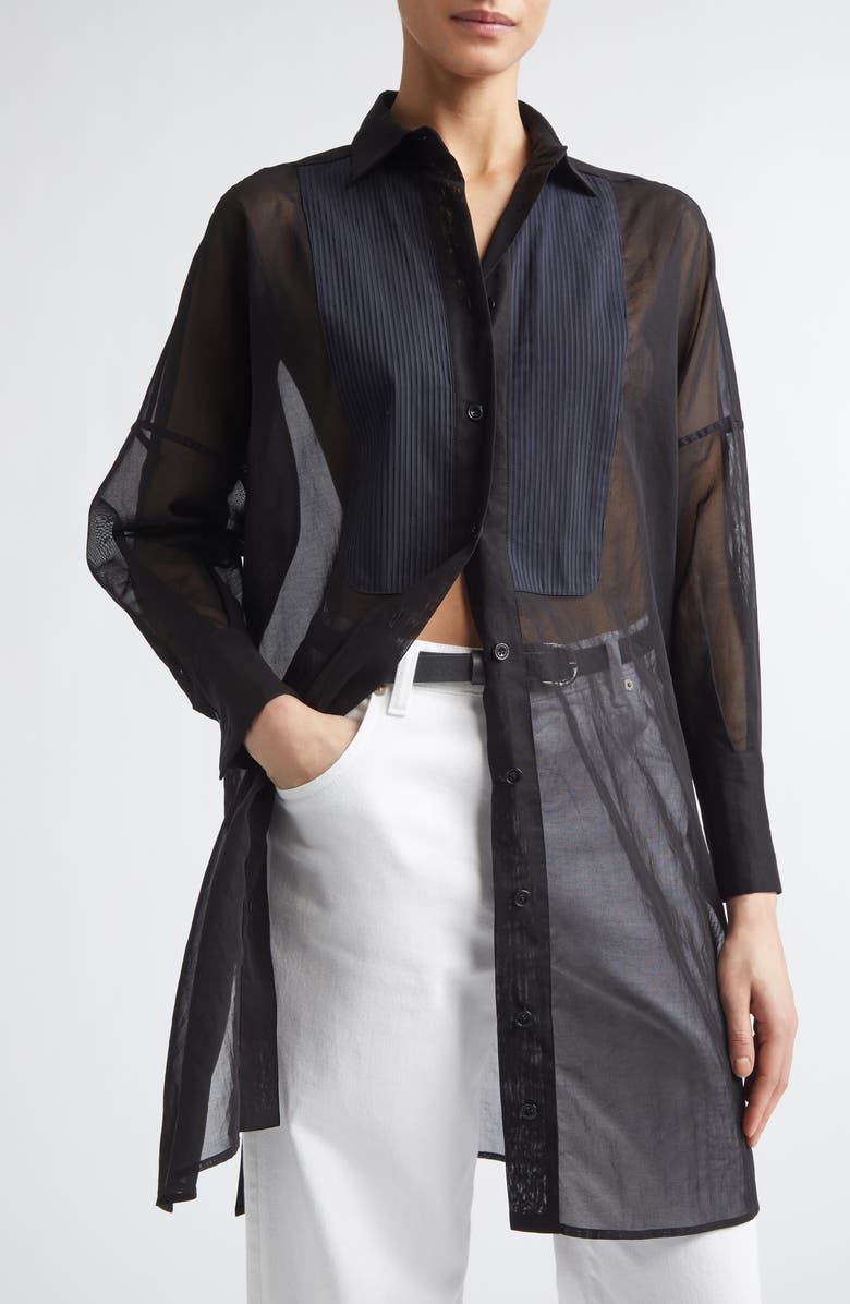 Eleventy Long Tuxedo Shirt with Plastron, Alternate, color, 22 Black