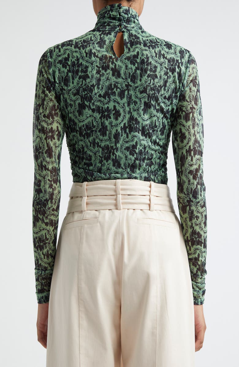 Cinq à Sept Long Sleeve Shirred Mesh Turtleneck Top, Alternate, color, Patina/ Charcoal