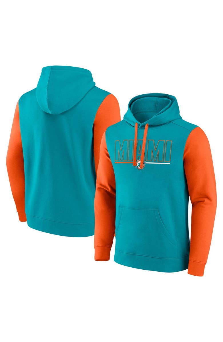 FANATICS Men's Fanatics Aqua/Orange Miami Dolphins Outline Pullover Hoodie, Main, color, Aqua