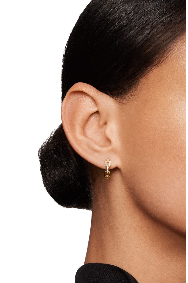 Stax Chain Link Huggie Hoop Earrings with Diamonds in 18K Gold, Alternate, color, D0.12 18K YG