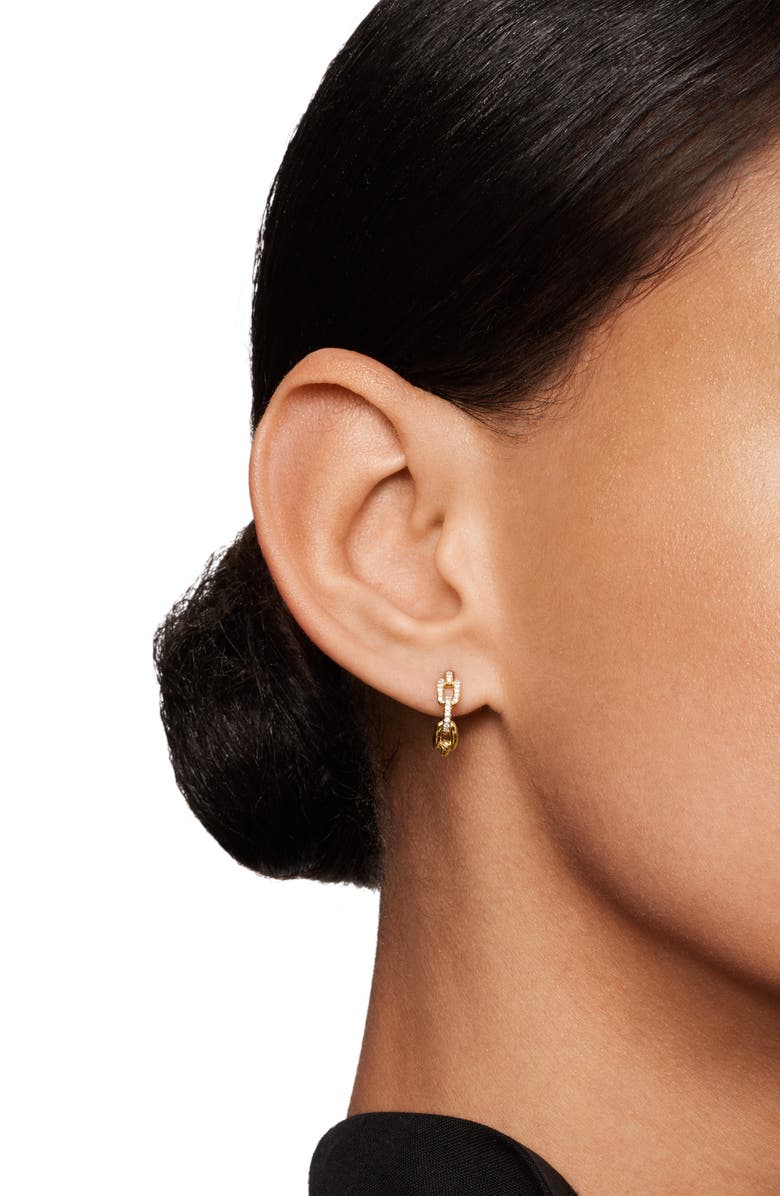 David Yurman Stax Chain Link Huggie Hoop Earrings with Diamonds in 18K Gold, Alternate, color, 