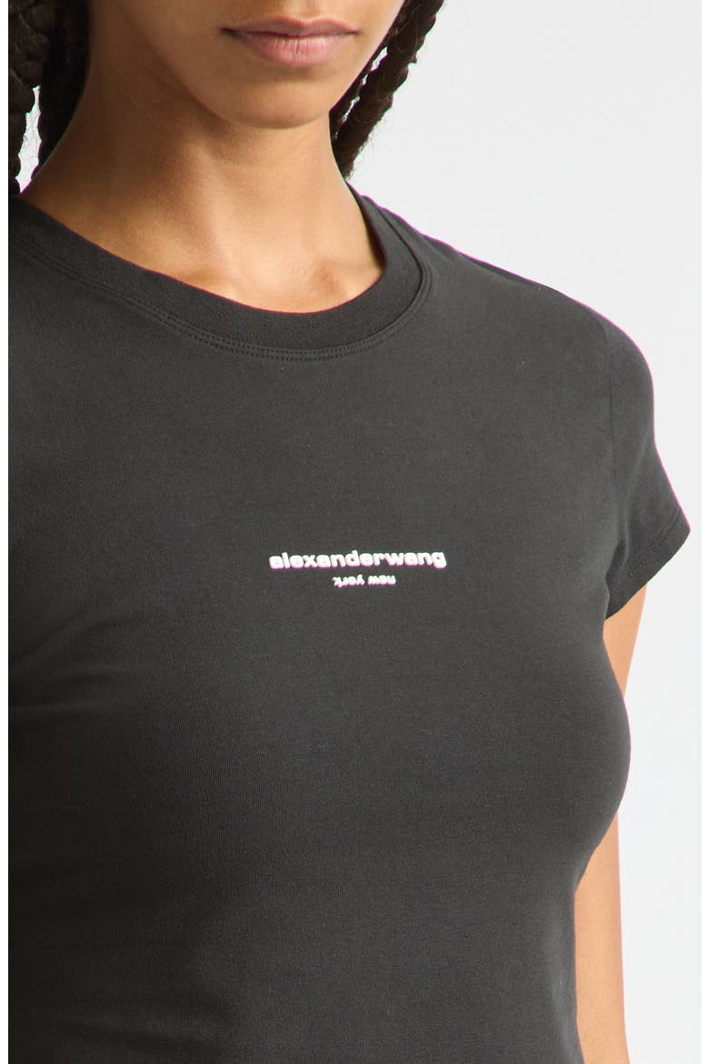Logo Print Fitted Stretch Cotton T-Shirt, Alternate, color, BLACK