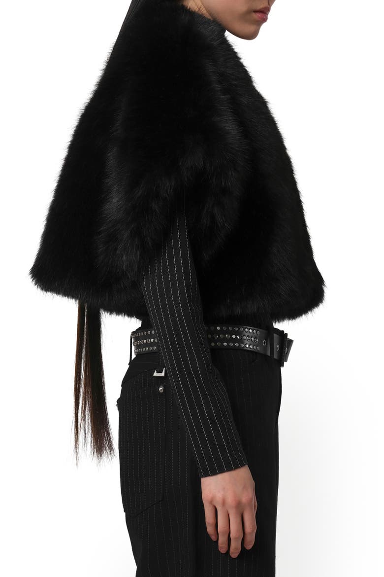 Devin Faux Sable Fur Shrug, Alternate, color, NOIR