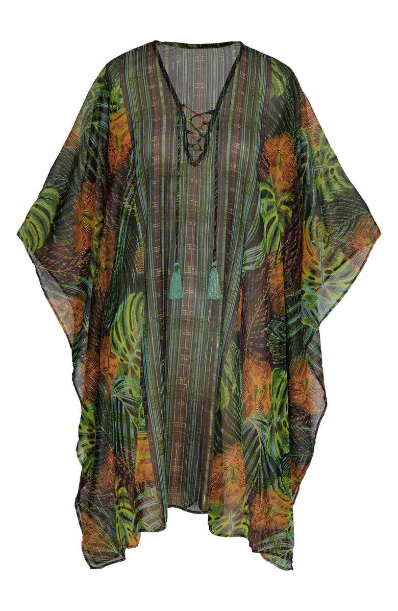 Miraclesuit<sup>®</sup> Sunset Islet Metallic Chiffon Cover-Up Caftan, Alternate, color, Black/ Multi