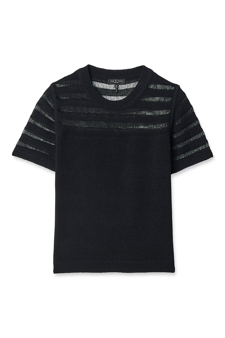 Britt Openwork Crewneck Sweater, Alternate, color, BLACK