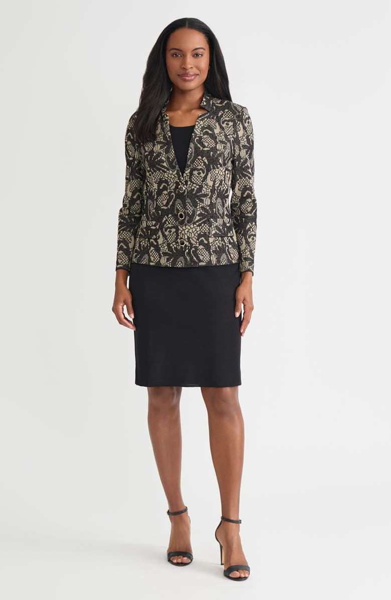 Misook Tailored Floral Lurex Knit Jacket, Alternate, color, Black/Biscotti/Gold