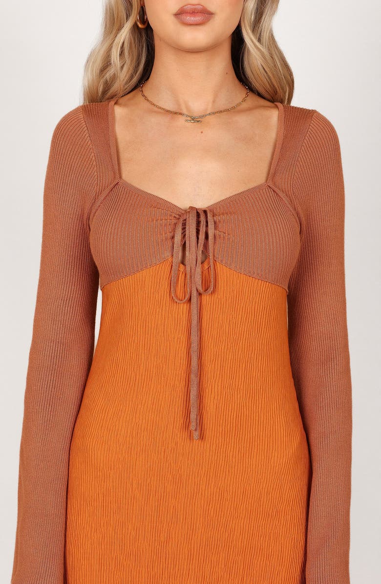 Petal & Pup Lirique Colorblock Long Sleeve Ribbed Maxi Dress, Alternate, color, Tan/ Orange