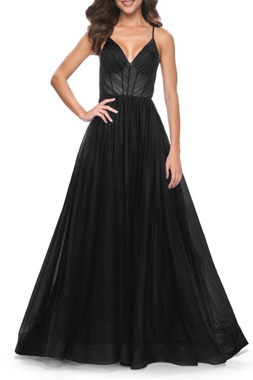 La Femme A-line Prom Dress With Illusion Ruched Bodice