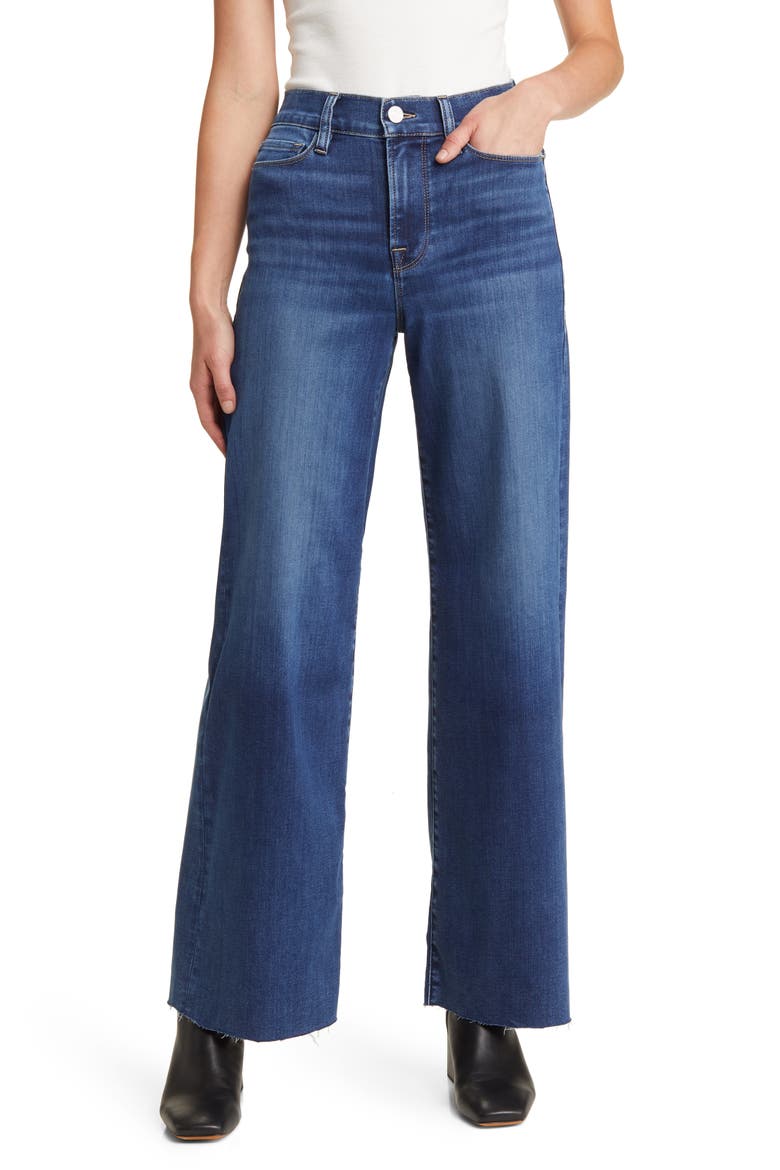 Le Slim Palazzo Raw Hem High Waist Wide Leg Jeans, Main, color, LUPINE