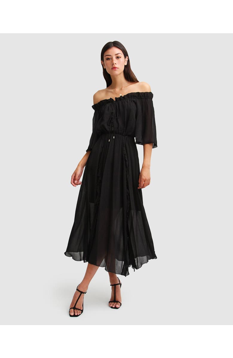 Belle & Bloom Amour Amour Ruffled Midi Dress, Alternate, color, Black