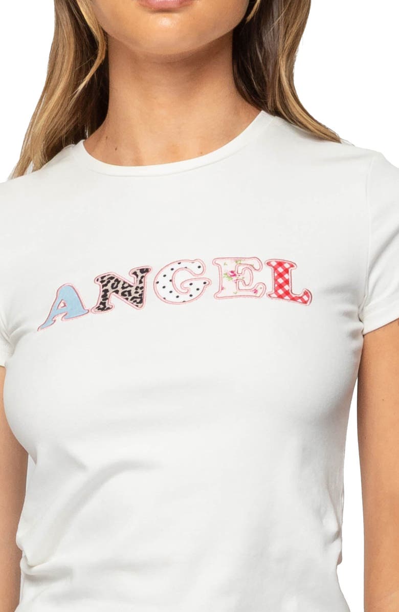 EDIKTED Angel Patch Baby Tee, Alternate, color, White