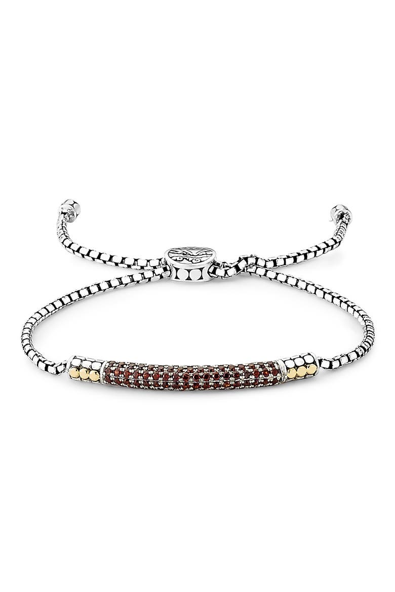Sterling Silver & 18k Gold Amethyst Bolo Bracelet, Main, color, RED