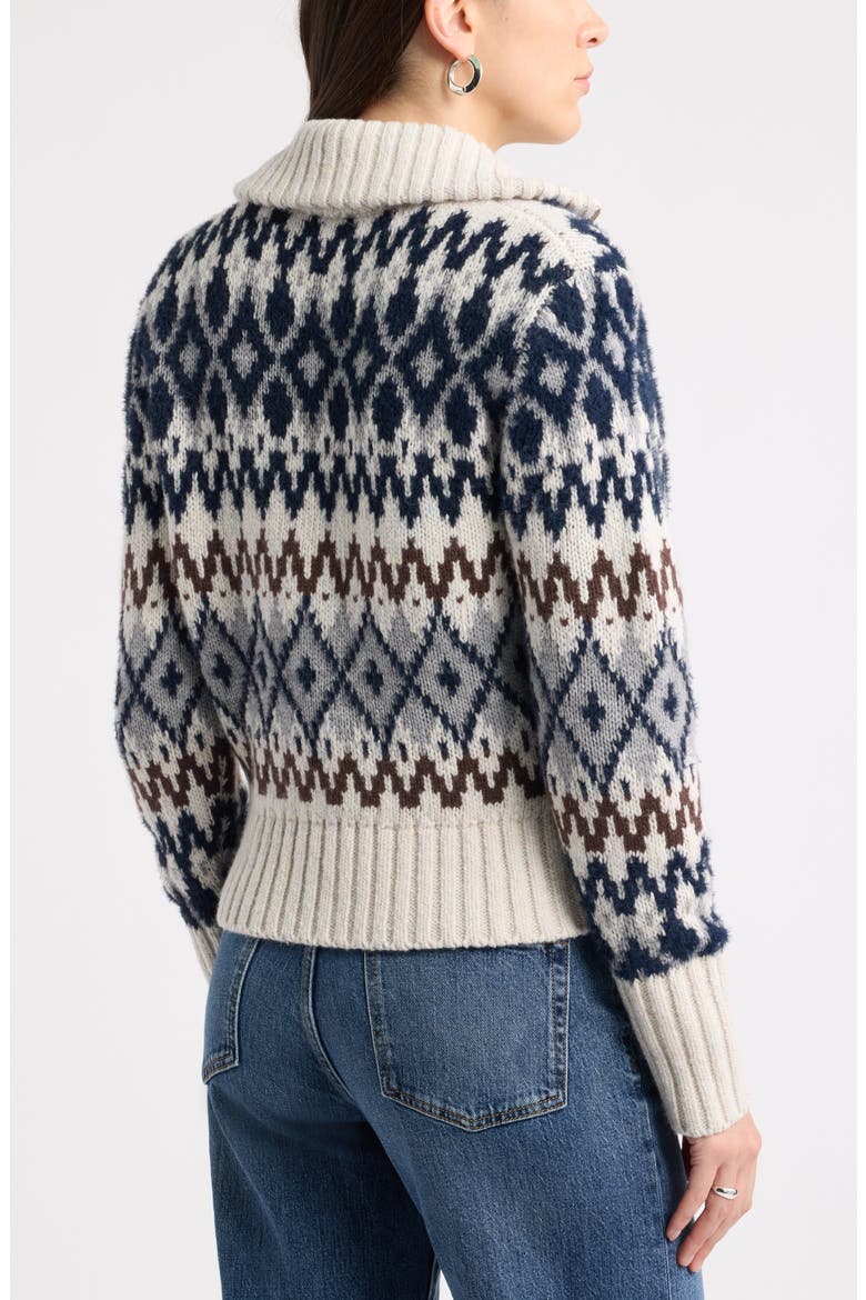 Fair Isle Wool Blend Zip Cardigan, Alternate, color, OAT LIGHT- NAVY FAIRISLE