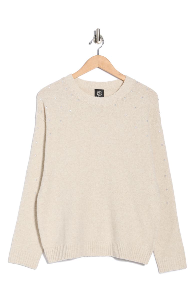 Bobeau Heart Faux Pearl Sweater, Alternate, color, Oatmeal