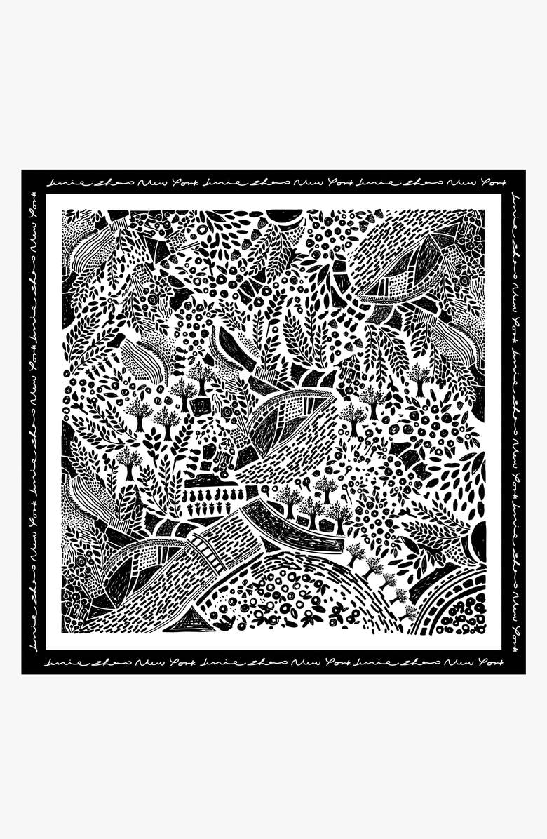 Jessie Zhao New York Double Sided Wool Silk Scarf Of Black Garden, Main, color, Black