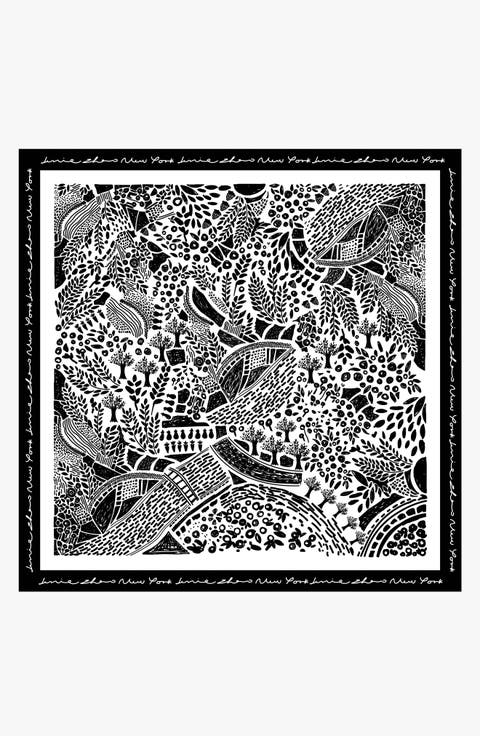 Double Sided Wool Silk Scarf Of Black Garden