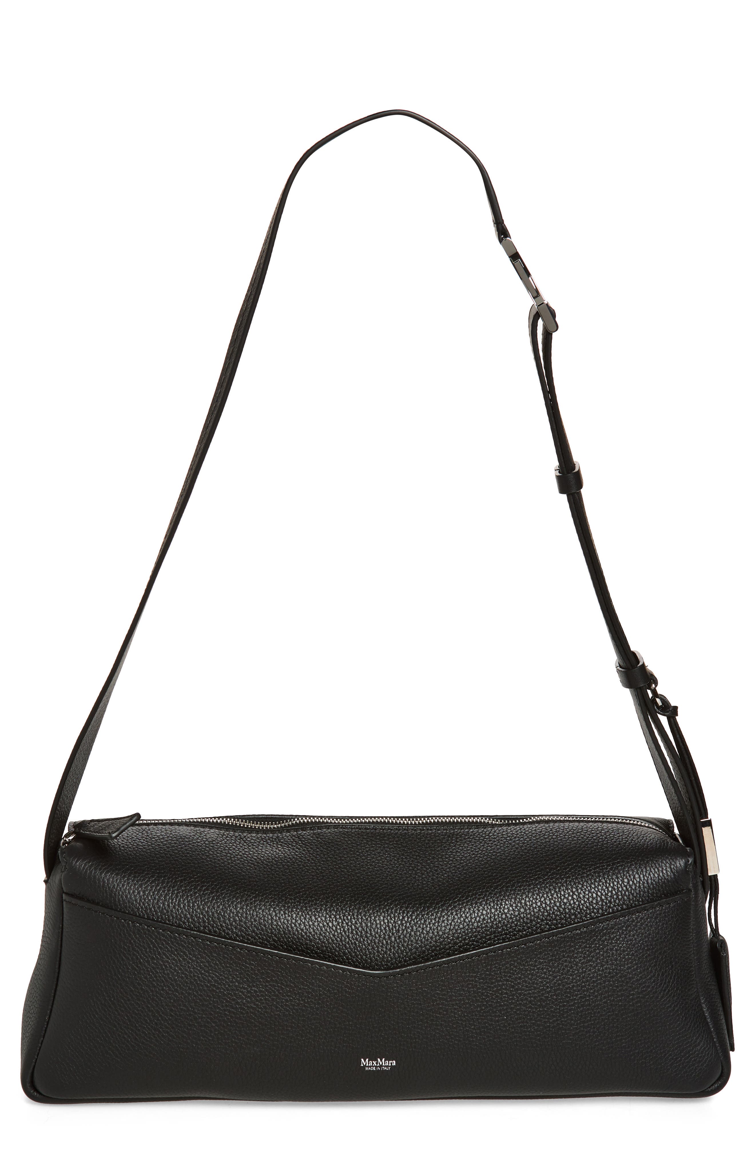 Max Mara Skippers Leather Shoulder Bag, Main, color, Black