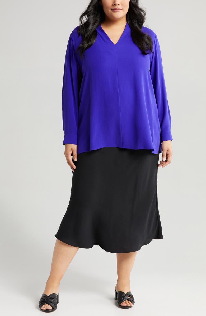 Eileen Fisher V-Neck Silk Crepe Top, Main, color,