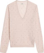 Zadig & Voltaire Rivy Rhinestone Emellished Cashmere V-Neck Sweater