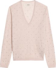 Zadig & Voltaire Rivy Rhinestone Emellished Cashmere V-Neck Sweater