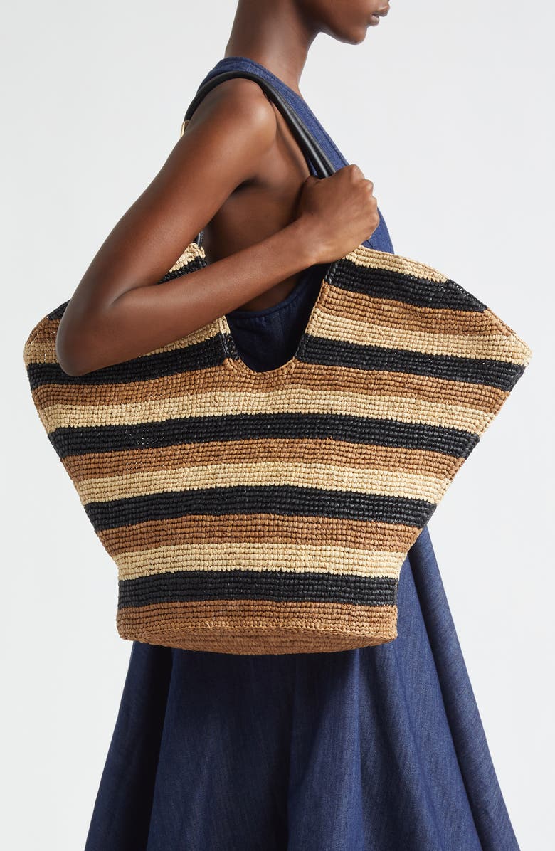 Zimmermann Large Goldentime Stripe Raffia Tote, Alternate, color, Black Stripes