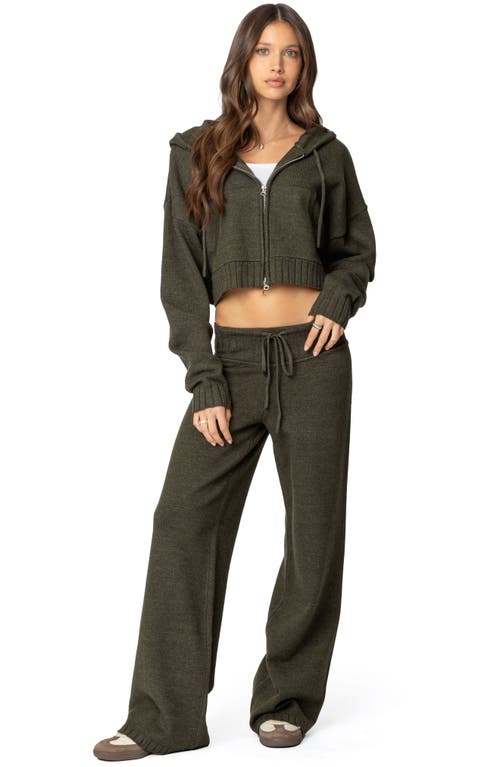 Edikted Russell Wide Leg Sweater Knit Pants In Olive