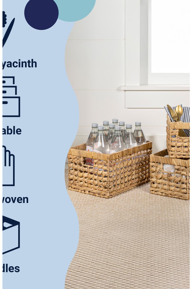 Hayden Bohemian Cottage Handwoven Hyacinth Rectangular Nesting Baskets with Handles,, Alternate, color, Natural