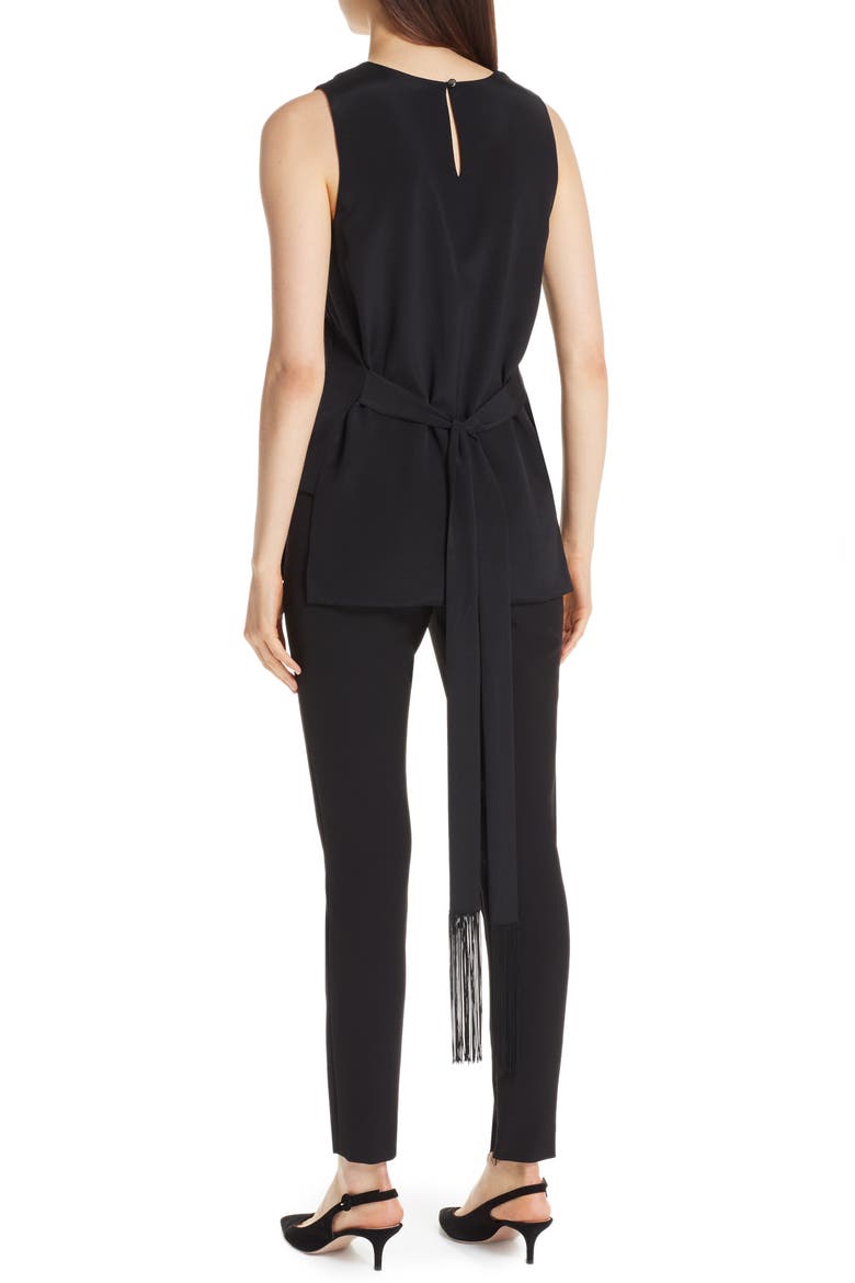 Tie Neck Double Silk Georgette Shell, Alternate, color, CAVIAR