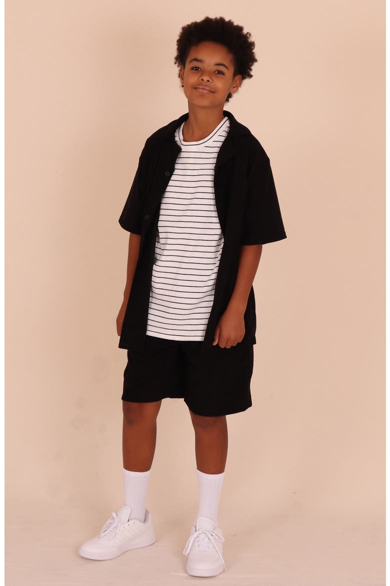 Kids' Short Sleeve Button-Up Shirt, Alternate, color, BLACK