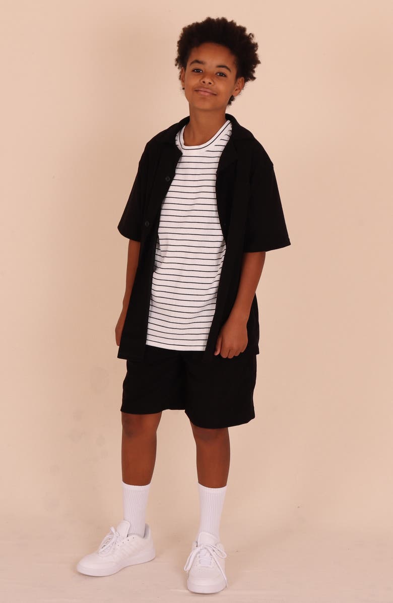 TINY TRIBE Kids' Short Sleeve Button-Up Shirt, Alternate, color, Black